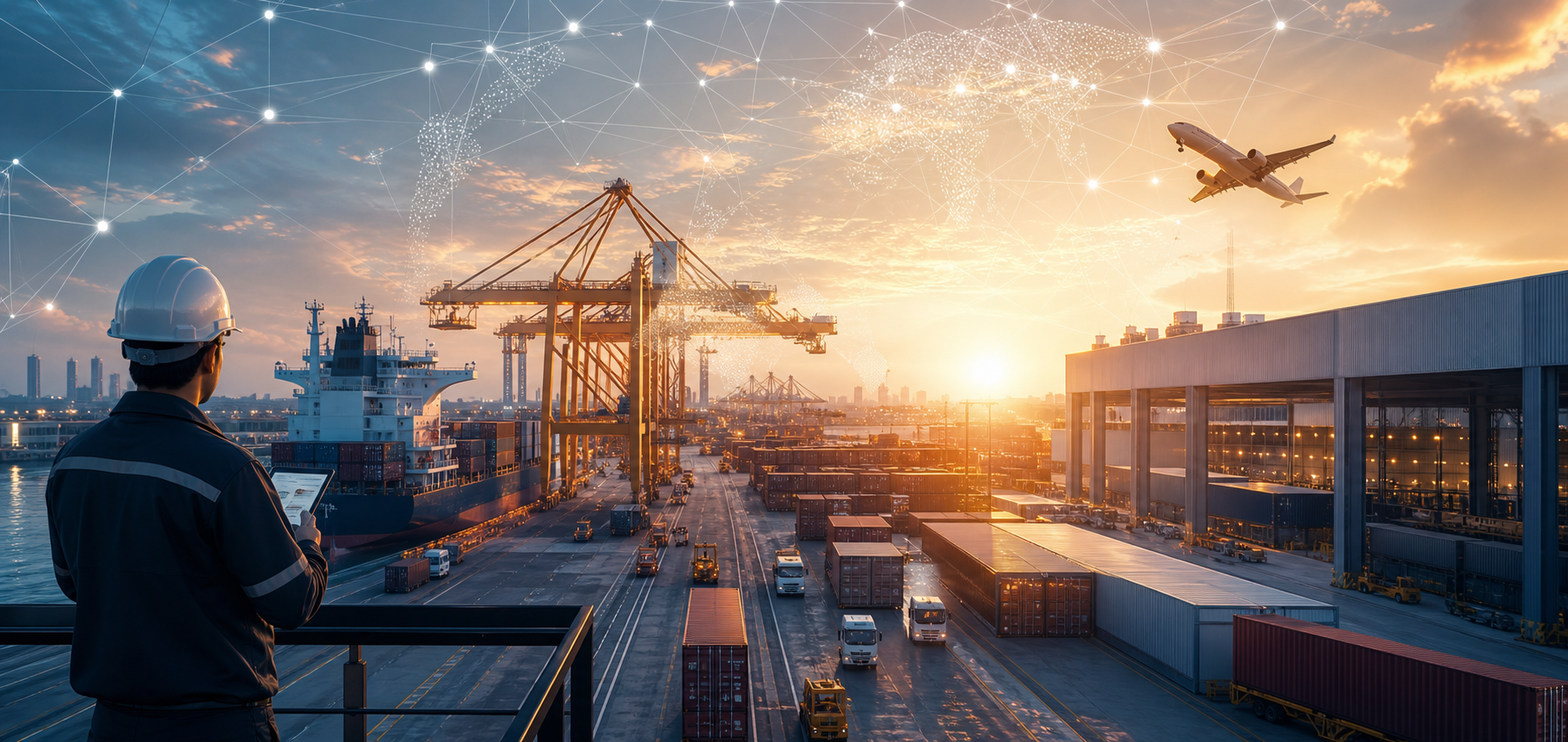Global logistics, import-export infrastructure, and digital coordination network.